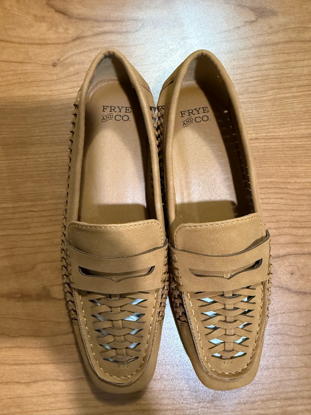 Frye Women’s Tan Woven Suede Penny Loafers